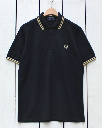 フレッドペリー Fred Perry Twin Tipped Fred Perry Shirt polo pique 157 Black / Champagne フレッド ペリー 2本ライン フレッドペリー シャツ ポロ 半袖 ピケ 鹿の子 ブラック シャンパン 定番 made in England 英国製 fred M12 m12