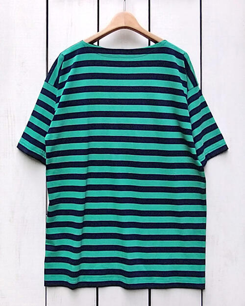 Boat Neck - Lucarda S/S Border T-Shirt / Green Blue lucardine tee cotton marine unisex / made in italy ルカルダ 半袖 ボーダー Tシャツ グリーン ネイビー / コットン マリン セーラー 伝統 イタリア製 lucarda genova