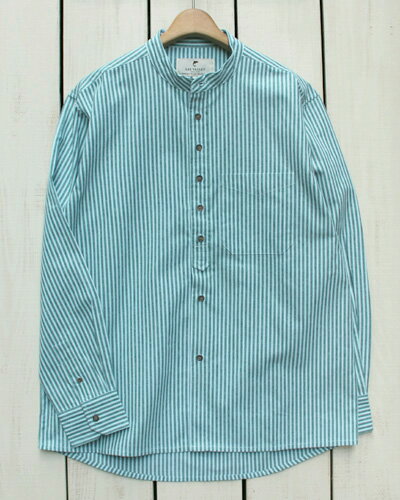 Lee Valley Ireland Vintage Grand Father Shirts band collar fullopen Green Stripe リー バレー ヴィンテージ グランドファザー シャツ 長袖 バンドカラー フルオープン グリーン ストライプ lee