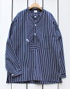 Modas Fisherman Shirts / basic band collar pullover pocket Navy White Wide Stripe _X tBbV[} Vc  ohJ[ vI[o[ |P lCr[ zCg Ch XgCv modas modAS marine work