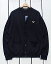 フレッドペリー Fred Perry Classic Cardigan / v-neck wool cotton / Black 198 フレッド ペリー クラシック カーディガン / Vネック メリノウール コットン ワンポイント カジュアル オンオフ ネック裏 ライン / ブラック 黒 fred perry sweater