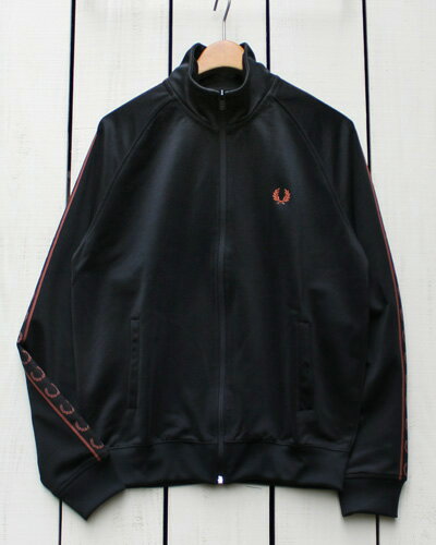 Fred Perry Contrast Taped Track Jacket zip up rib / Black Whisky Brown フレッド ペリー トラック ジャケット / ジャージ ロゴ ライン テープ ワンポイント スポーツ ストリート モッズ パンク ブラック ブラウン fred perry