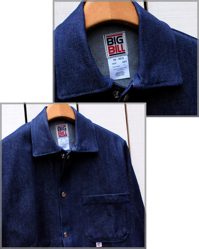 Big Bill Denim Work Coat / Navy coverall jacket nonwash ビック ビル デニム ワーク コート / ネイビー 長袖 カバーオール ジャケット スナップボタン ノンウォッシュ made in CANADA & USA cadet big bill 2
