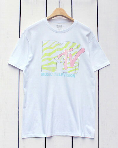 楽天Beard StoreAmerican Classics × MTV Print Tee / Neon Zebra Logo white アメリカン クラシックス エム ティーヴィー プリント Tシャツ / 半袖 ホワイト 白 音楽専門 チャンネル ケーブルテレビ