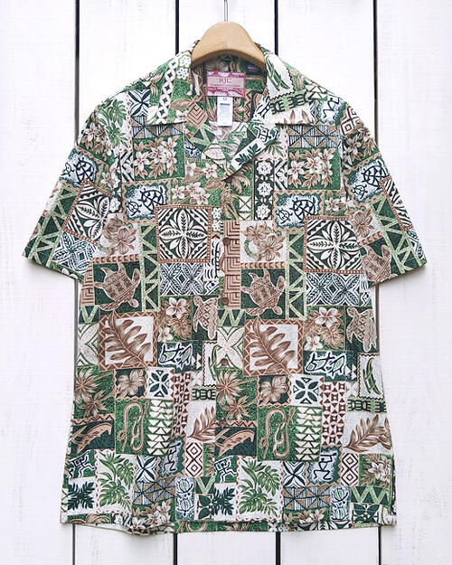 RJC / Robert J Clancey Aloha Shirt / Green Tradition cotton open collar mens / made in hawaii ロバート J クランシー アロハ シャツ / グリーン トラディション 半袖 コットン 伝統 総柄 ハワイ製 rjc / リゾート バカンス
