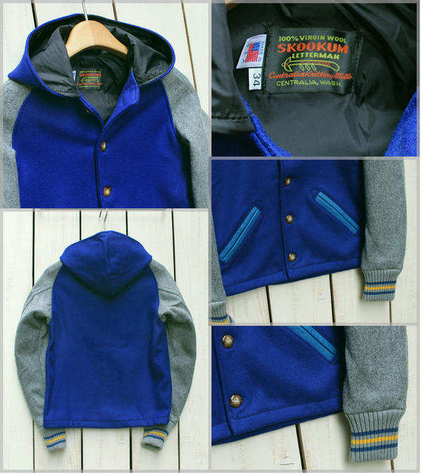 Skookum Custom Made Sur Coat with Hood / Stadium Jacket Royal Dk OX / Wool made in USA スクーカム 別注 フード付き サーコート / スタジアム ジャケット スタジャン ロイヤル ダークオックス ウール リブ ボタン skookum