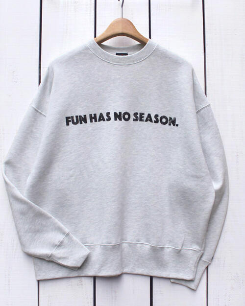 Rakuten - KAVU Phrase Sweat Fun / Ash grey crew wide flocky print カブー フレーズ クルー スウェット アッシュ グレー 杢 / 裏起毛 ロゴ フロッキー プリント カスレ ワイド シルエット kavu unisex