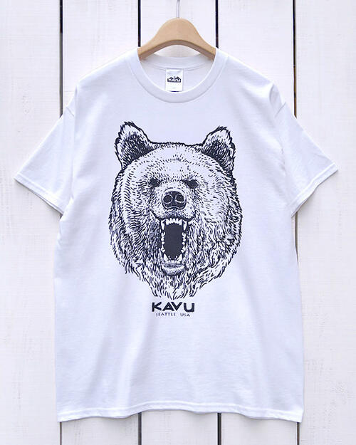 KAVU Bear Tee / White crew neck short sleeve カブー ベアー Tシャツ / 半袖 クルーネック フロントプリント コットン / ホワイト 白 キャンプ フェス アウトドア kavu gildan body