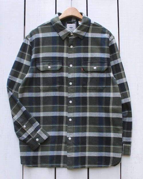 Levi's Jackson Worker Over Shirts Medina Plaid / flannel check リーバイス フランネル チェック シャツ / 長袖 オリーブ ブラック ネイビー リラックスフィット オーバーシャツ 猫目ボタン 裾マチ levis levi strauss