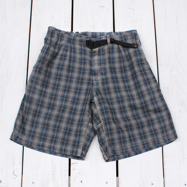 Climbing Shorts - Rokx Indigo Check Sport Shorts Khaki / cotton over dye ロックス インディゴ チェック ショーツ カーキ / 製品染め コットン クラシック ショートパンツ 膝上丈 アウトドア rokx outdoor