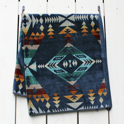 Pendleton Native Jacquard Bath Towel Diamond Peak ペンドルトン ネイティブ ジャガード バスタオル ブランケット コットンベロア 厚手 ビックサイズ ネイビー マルチ pendleton native ペンドルトン バスタオル
