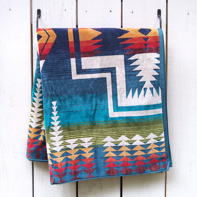 乐天商城 - Pendleton Native Jacquard Bath Towel Century Harding ペンドルトン ネイティブ ジャガード バスタオル ブランケット コットンベロア 厚手 大判 ビックサイズ ブルーグリーン マルチ pendleton native ペンドルトン