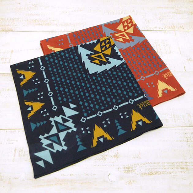 Pendleton Bandana / Siskiyou Black & Brick / 62x62 ペンドルトン バンダナ / 大判 プリント スカーフ ハンカチ マルチカバー ネイティブ 総柄 / 2色 展開 ブラック & ブリック pendleton native ペンドルトン
