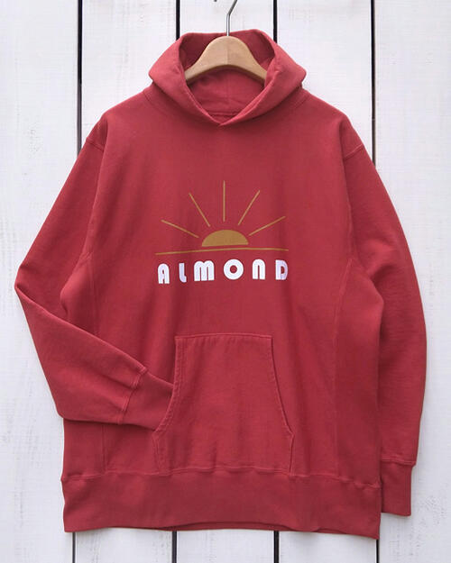 Rakuten - Almond Surfboards Designs Sunrise Hoodie Sweat / Red pullover parka print アーモンド サーフ フーディ スウェット / レッド 赤 裏毛 プルオーバー パーカー 脇ガゼット プリント / 日本製 almond surf westcoast beach