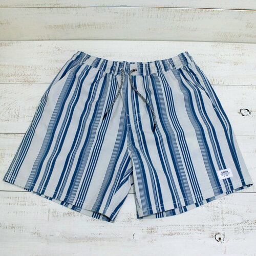 Rakuten - Katin Mick Beach Shorts Stripe / blue stretch ケイティン ストライプ ビーチショーツ ストレッチ 3ポケット 膝上 ウエスト ゴム ひも ブルー usa katin