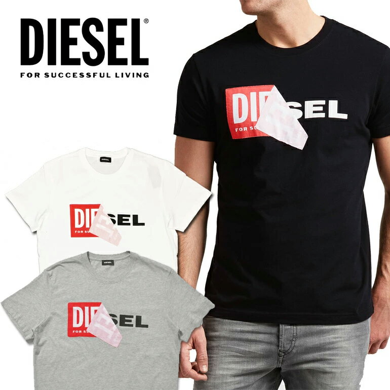 DIESEL ディーゼル メンズ ボックスロゴ Tシャツ 半袖T-DIEGO-QA カットソー クルーネック 白 黒 ホワイト ブラック かっこいい