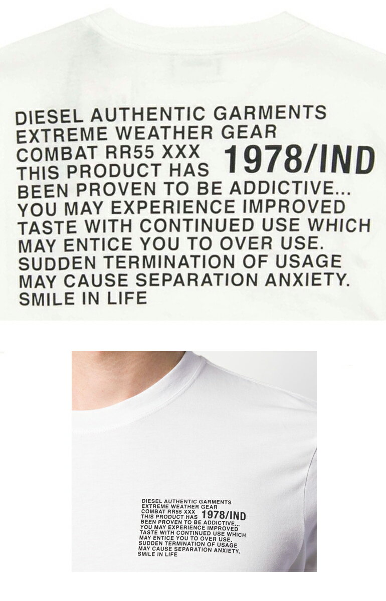 ディーゼル DIESEL メンズ 半袖Tシャツ トップスT-JUST-Y1白 ホワイト ブラック 黒 シンプル 定番丸首 クルーネック バックプリント