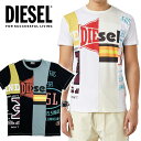 ディーゼル DIESEL メンズ Tシャツ 半袖 トップスT-DIEGIEブラック 黒 ホワイト 白カットソー TEE 切り替え パッチワーク