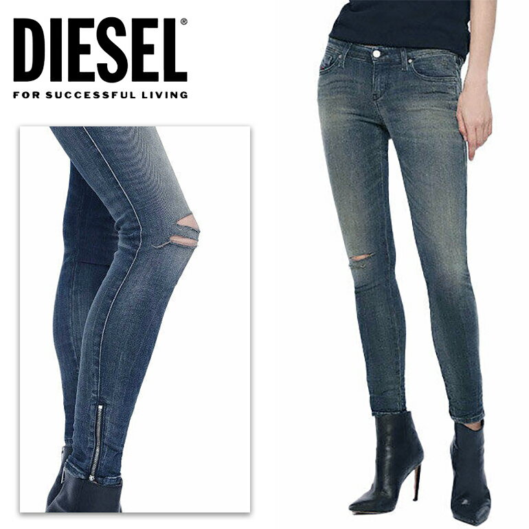 DIESEL　ディーゼル　レディース　デニムパンツ　ブラックデニム SKINZEE-LOW-ZIP 084XF SUPER SLIM-SKINY LOW WAISTA DENIMボトム　ジーパン　スリム　スキニー　美シルエット