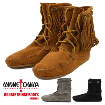 【サイズ交換1回無料】ミネトンカ ブーツ レディース ダブルフリンジ MINNETONKA DOUBLE FRINGE BOOT 靴 スウェード ブラック ブラウン