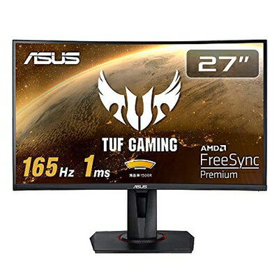 【中古】 ASUS TUF Gaming ゲーミングモニター VG27VQ 27インチ湾曲 フルHD 165Hz 1ms HDMI DP DVI Freesync Premium ELMB