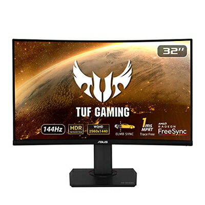 【中古】 ASUS ゲーミングモニター TUF Gaming VG32VQ 31.5インチ/曲面/WQHD/VA/144Hz/1ms/HDR/HDMI×2,DP/FreeSync/PS5/ELMB/保証
