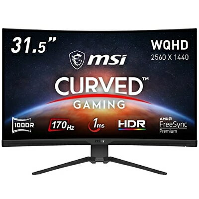 【中古】 MSI 湾曲ゲーミングモニター G322CQP 31.5インチ/WQHD/VAパネル/170Hz/湾曲率1000R/1ms/FreeSync Premium/HDMI/DP/高さ調整/メーカー保証