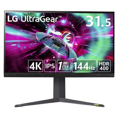 【中古】 LG ゲーミングモニター UltraGear 32GR93U-B 31.5インチ 4K(3840×2160) /アンチグレア/144Hz/IPS 1ms（GTG）/FreeSync Premium/HDR400/DisplayPort/HDMI/チルト、高さ調整対応