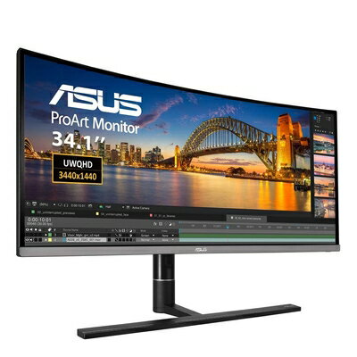 【中古】 ASUS 34インチ湾曲 クリエイター向けモニター ProArt PA34VC (間無輝点交換保証/IPS/UWQHD/1900R曲率/HDR10/100% sRGB/ΔE<2/ハードウェアキャリブレーション/Thunderbolt 3/100Hz)