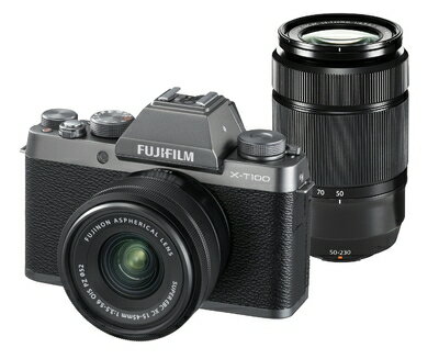【中古】 FUJIFILM ミラーレス一眼カメラ X-T100ダブルズームレンズキット ダークシルバー X-T100WZLK-DS