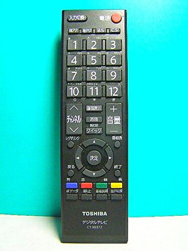 【商品名】東芝 デジタルテレビリモコン CT-90372（中古品）中古品の特性上、外箱,取り扱い説明書等は基本的には付属いたしません。商品として問題があるものではございません、動作確認済みとなります。商品名に【付属、特典、○○付き、ダウンロードコード】等の記載があっても中古品の場合は基本的にこれらは付属致しません。当店の中古品につきましては商品チェックの上、動作に問題がないものを取り扱っております。ご安心いただきました上でご購入ください。【ご注文〜発送完了までの流れ】ご注文は24時間365日受け付けております。ご注文後いただきました後に当店から注文確認メールが送信されます。発送までの期間といたしましては、ご決済完了後より2〜5営業日となります。発送完了後に発送通知番号記載のメールが送付されます。【ご注意事項】当店はお客様都合によるご注文・ご決済後のキャンセル・返品はお受けしておりません。ご承知おきのうえご注文をお願いいたします。当店は一部商品を他モール等と併売させていただいております。完売の際はご連絡させていただきます。予めご承知おきのほどお願いいたします。