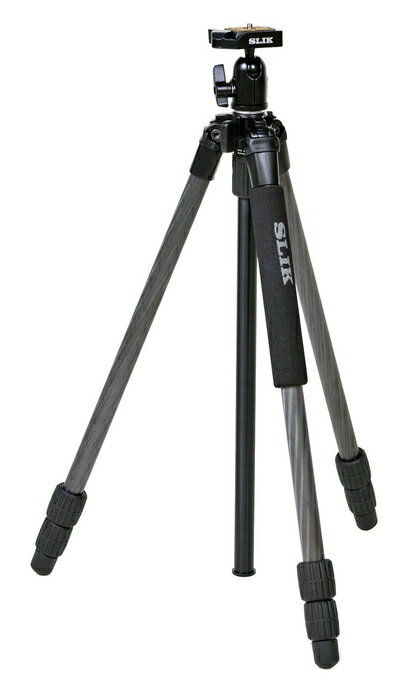 【中古】 SLIK カーボン三脚 ライトカーボン E53 3段 ナットロック式 19mmパイプ径 自由雲台 クイックシュー式 106969