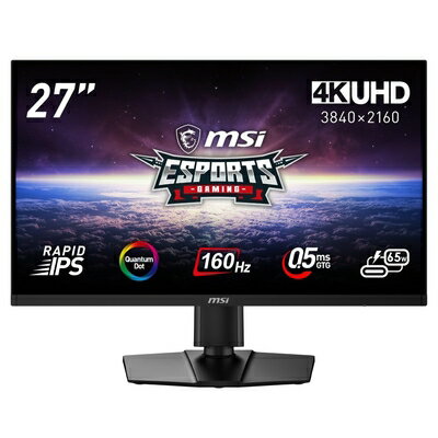 【中古】 MSI ゲーミングモニター MPG 274URF QD 27インチ/4K/RAPID IPS/160Hz/0.5ms(GTG)/量子ドット/FreeSync Premium/DisplayHDR 400/KVMスイッチ/HDMI 2.1/DP 1.4a/USB Type-C(最大65W)/縦横回転・高さ調整/メーカー