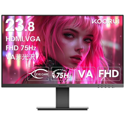 【中古】 KOORUI モニター 23.8インチ 24N1A ディスプレイ VA非光沢 フルHD 最大75Hz ブルーライト軽減 フリッカーフリー VESA対応 フレームレス HDMI 1.4/VGA (スピーカー非搭載)