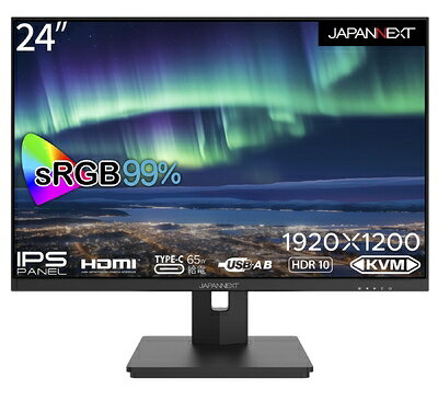 【中古】 JAPANNEXT 24インチ モニター WUXGA 1920x1200解像度 IPS ディスプレイ (KVM/HDMI/USB-C 給電 (65W) / スピーカー内蔵/高さ調節/回転(ピボット)機能/VESA対応/ブルーライトカット) JN-IPS24WUXGAR-C65W-HSP