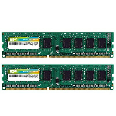 【中古】 SP Silicon Powerシリコンパワー デスクトップPC用メモリ 240Pin DIMM DDR3-1333 PC3-10600 4GB×2枚 SP008GBLTU133N22