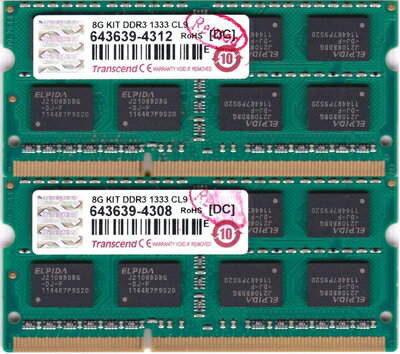 【中古】 Transcend ノートPC用メモリ PC3-10600 DDR3 1333 8GB 1.5V 204pin SO-DIMM Kit (4GB×2) (無期限) JM1333KSN-8GK