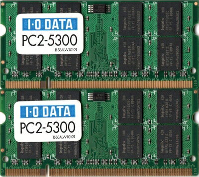 【中古】 I-O DATA ノートパソコン用 DDR2 メモリー PC2-5300 200ピン S.O.DIMM 4GB (2GB 2枚) SDX667-2GX2