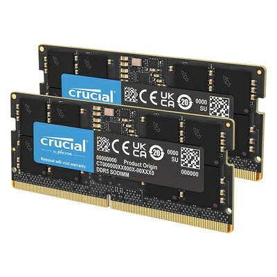 【中古】（新古品） Crucial ノートPC用増設メモリ 32GB(16GBx2枚) DDR5 4800MT/s(PC5-38400) CL40 SODIMM 262pin 【品】 CT2K16G48C40S5