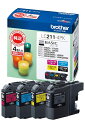 【中古】(新古品) ブラザー工業 【brother純正】インクカートリッジ4色パック LC211-4PK 対応型番:DCP-J968N、DCP-J767N、DC...