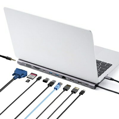 šۡʿʡ 쥯 USB-C ɥå󥰥ơ 2̽ 100W PDб HDMI 2/ VGA/LAN/USB-C 1/USB-A2/ 3.5mm / SD/microSD 11in1 Win/Macб ֥η ĥ ΡPC 400-VGA028