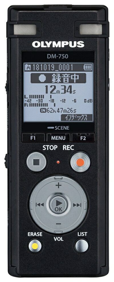 【中古】（新古品）OLYMPUS ICレコーダー VoiceTrek DM-750 ブラック DM-750 BLK 内蔵メモリー4GB MicroSD対応(議事録、会議録音、商談、証拠録音、取材、インタビュー、録音) DM-750 BLK