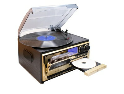 【中古】 オールインワン レコードプレーヤー AR-01G リモコン付属 アナログ デジタル これ1台 おしゃれ 木製キャビネット シャンパンゴールド レトロ風 マルチレコーダー 正規品 付