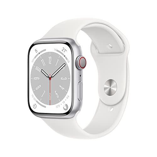 【保証付】【500円クーポン発行中】アップル Apple Watch8 45mm シルバーアルミ ホワイトスポーツバンド GPS + Cellularモデル