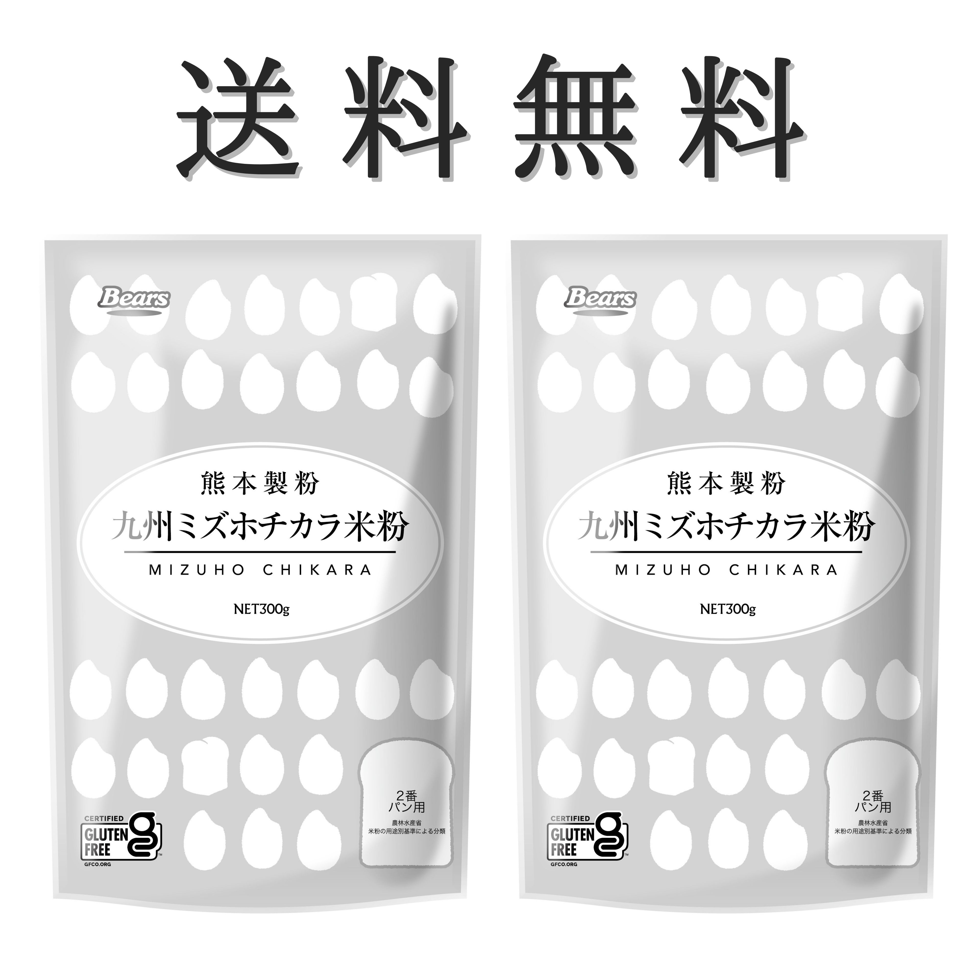 【送料無料/ゆうパケット】九州ミズホチカラ米粉 300g×2袋| グルテンフリー　米粉 粉 九州産 国産 国内産 ホームベーカリー 米粉パン 米 アレルギー パン パン用 食パン 蒸しパン 2番 製菓 パンケーキ 製パン 菓子 ピザ生地 ピザ 麺 メン うどん 家庭用 熊本製粉　微粉砕