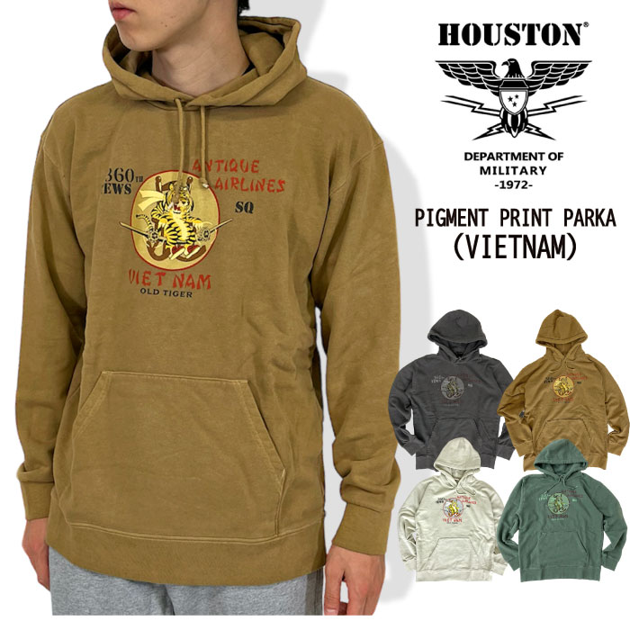 ＼超得5%OFFクーポン出現中／Houston ヒューストン ピグメントプリントプルオーバーパーカー PIGMENT PRINT PARKA(VIETNAM) カジュアル アメカジ メンズ レディース トップス プリント パイル地 スポーツ カップル フーディー 22158