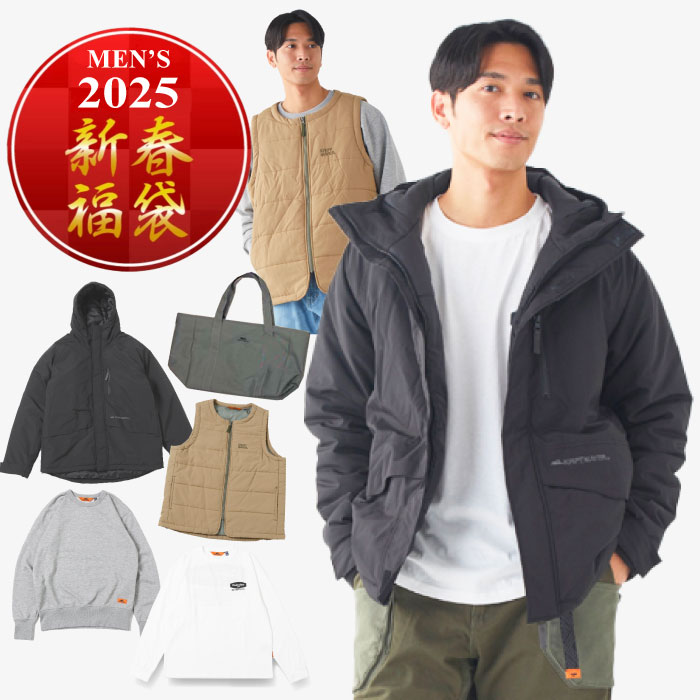 【予約販売★12月下旬入荷次第発送】【ポイント3倍】【数量限定】【送料無料】2025新春福袋 KRIFF MAYER クリフメイヤー メンズ 豪華4点＋オリジナルトートバッグ 中綿マウンテンパーカー 中綿ベスト クルーネックスウェット 長袖Tシャツ KM2025 ラッピング不可のサムネイル