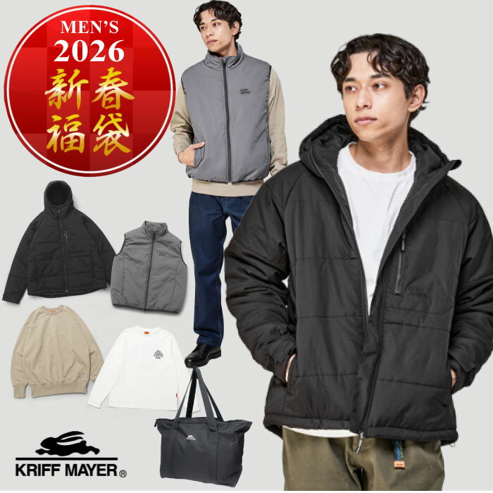 【予約販売】2026新春福袋 KRIFF MAYER クリフメイヤー メンズ 豪華4点+オリジナルトートバッグ 中綿マウンテンパーカー 中綿ベスト クルーネックスウェット 長袖Tシャツ ロンT アウター KM2026 ラッピング不可
