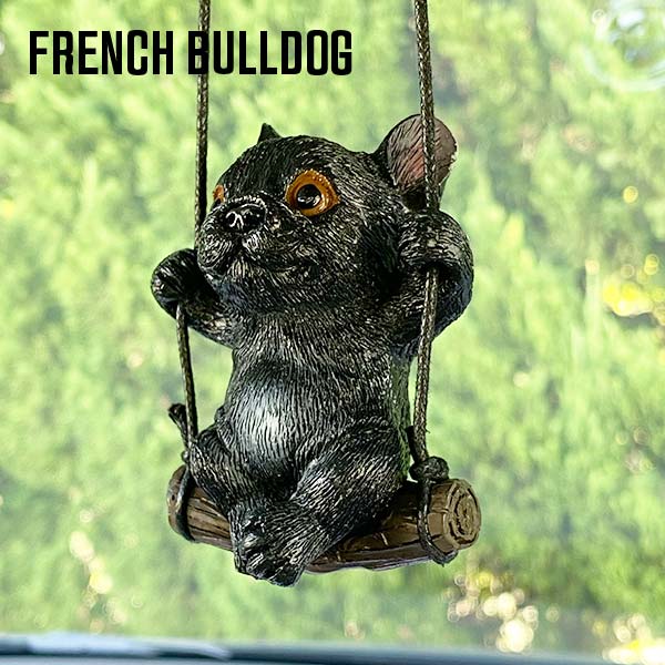 フレンチブルドッグのゆらゆら揺れるスイングペンダント ブリンドル 車 ルームミラー ハンギングアクセ..