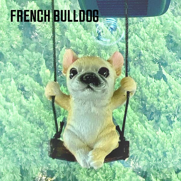 フレンチブルドッグのゆらゆら揺れるスイングペンダント クリーム 車 ルームミラー ハンギングアクセサ..